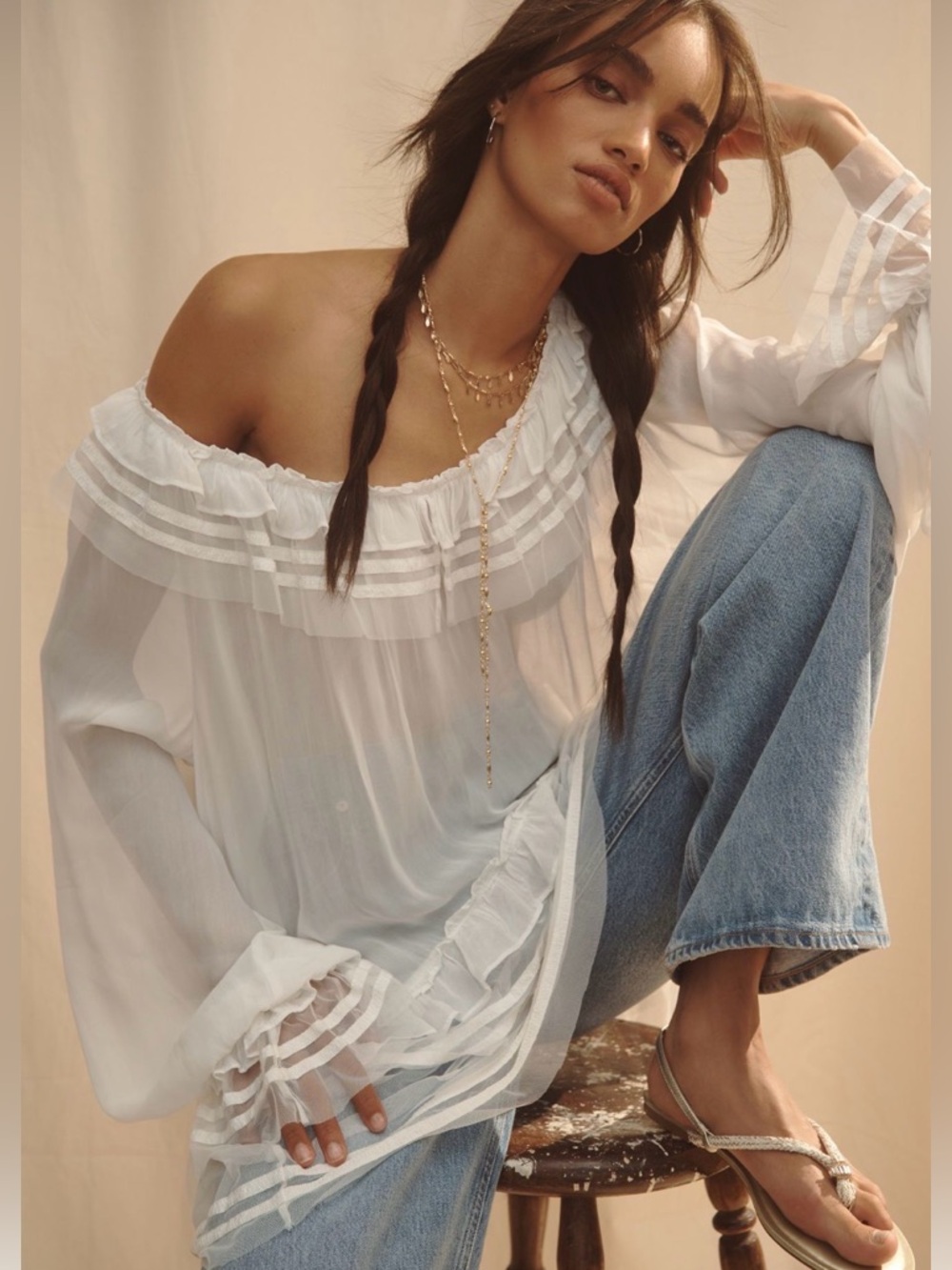 Anthropologie Romantic White Sheer Ruffle Ribbon Blouse Size Large New With Tags
